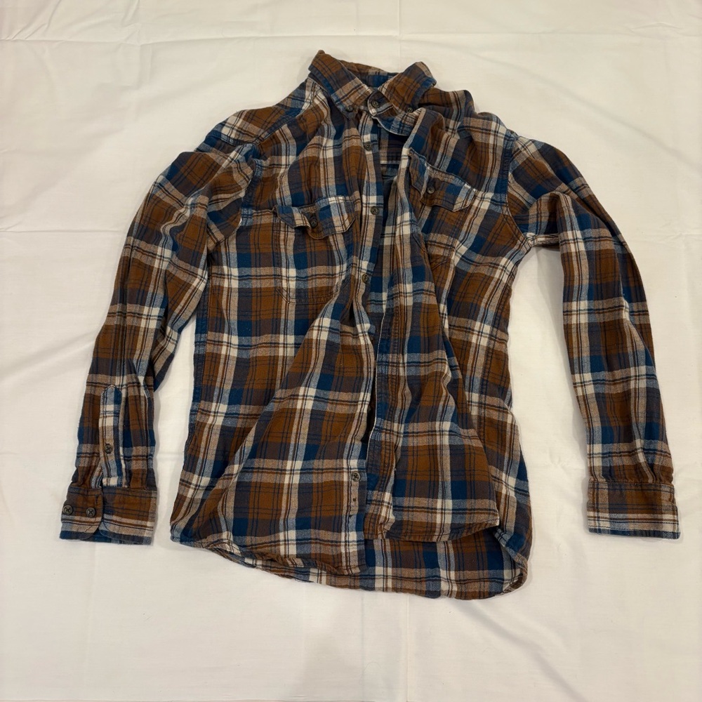 Faded Glory Casual Blue and Brown Plaid Shirt